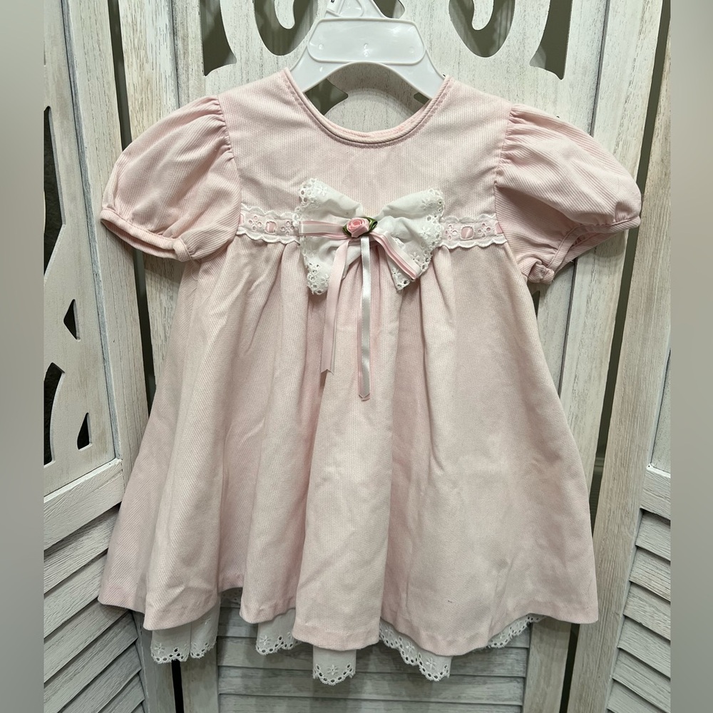 Vintage Y2K Baby Pink Lace Bow Ribbon Dress